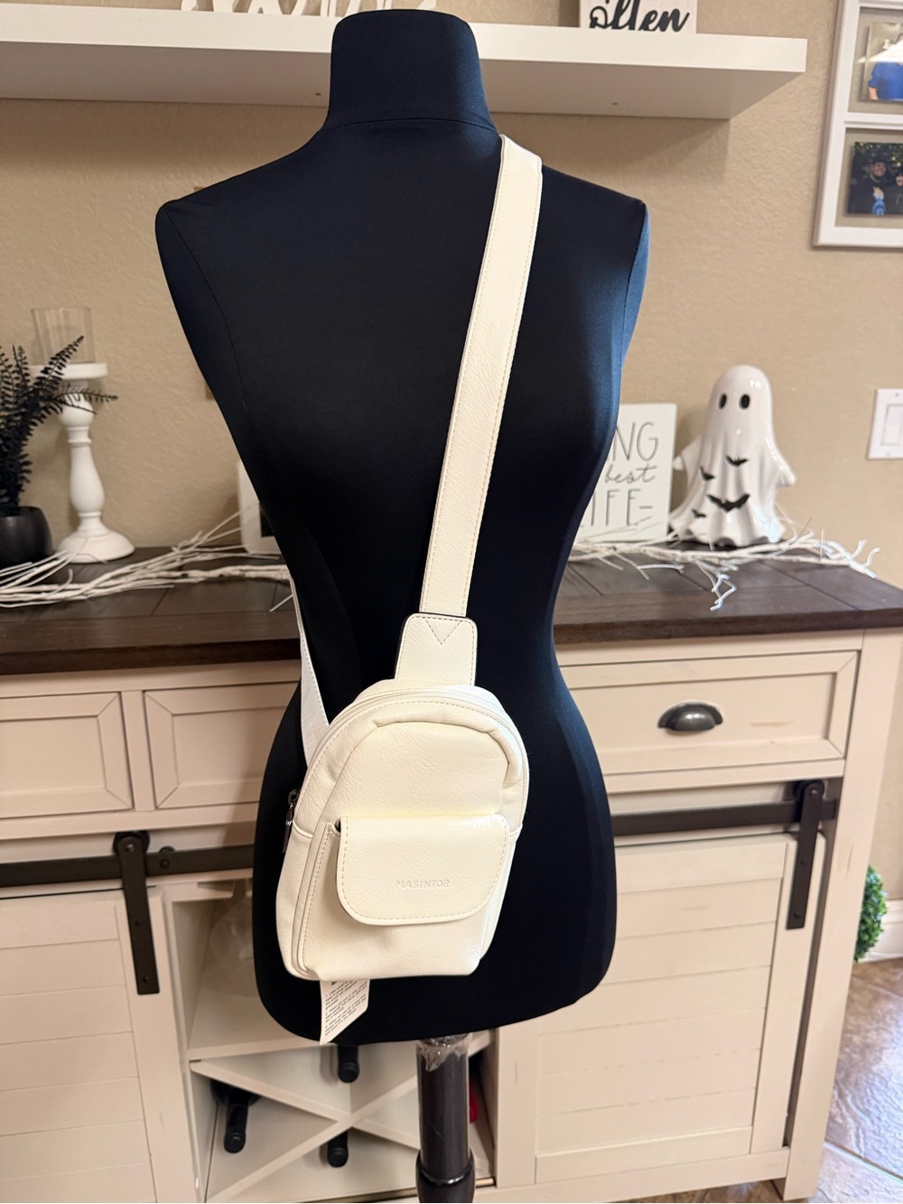 Compact White Crossbody Sling Bag with Front Pocket